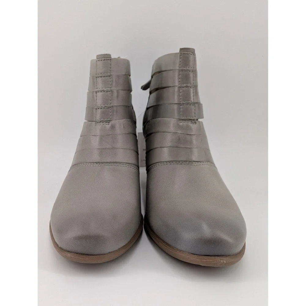Josef Seibel Booties Womens Size 6.5 Gray‎ Strappy Ankle Block Heel Zip 87901